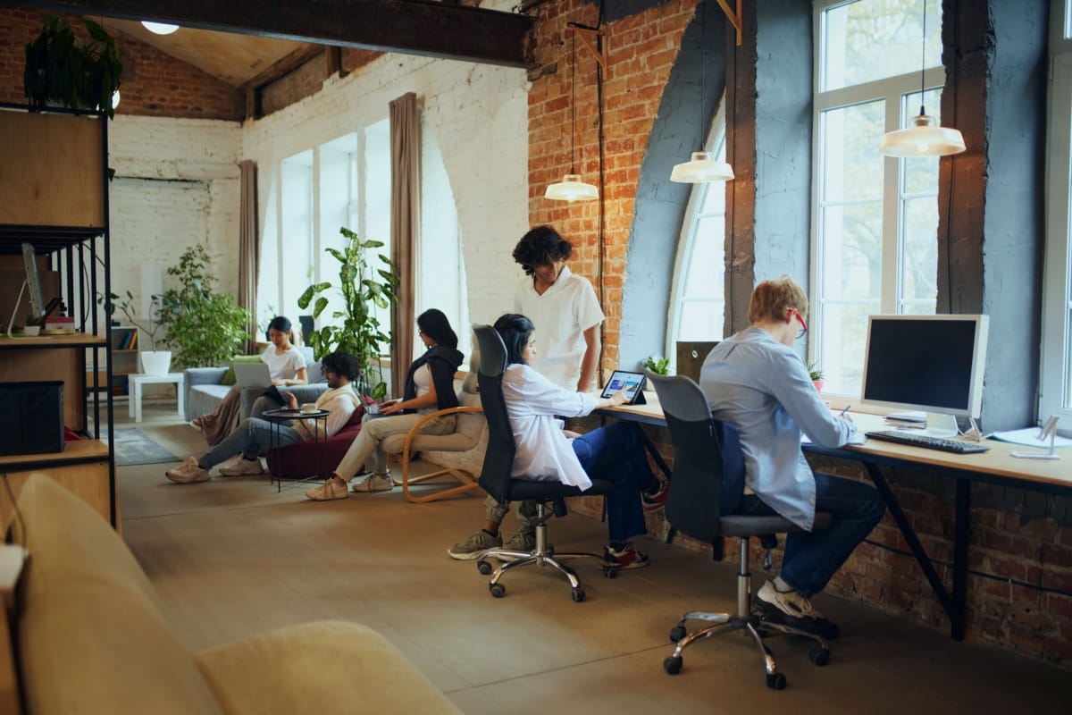 People coworking in a modern office.