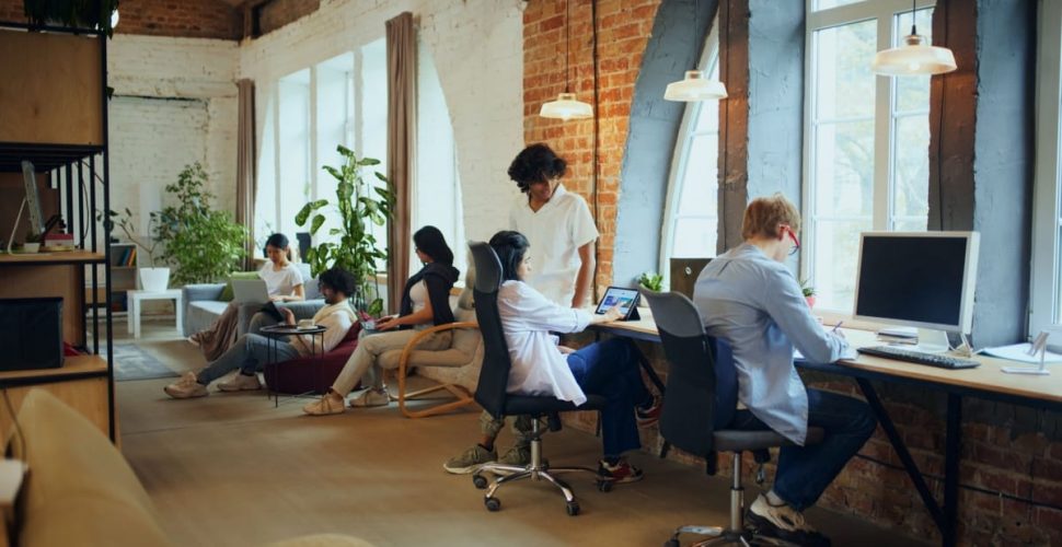 People coworking in a modern office.